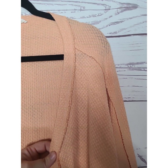 La Miel Peach Waffle Knit Long Sleeve Cardigan Sweater Womans Size Medium - Picture 3 of 8